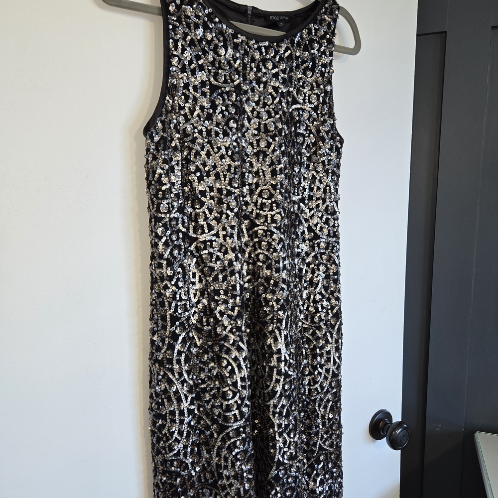 Etcetera Black and Silver Sequin Mini Dress